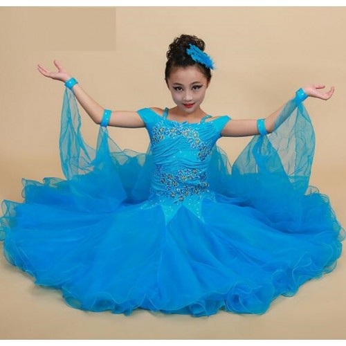 Yellow red turquoise Children Standard Ballroom Dance Competition Dresses Waltz/Tango Dresses Kids For Sale Girls Jazz Dance Costumes